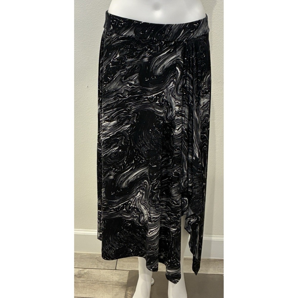 Michael Kors Black White Marble Print Asymmetric Skirt Womens M Handkerchief Hem